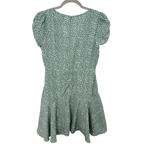Princess Polly Green White Floral Print V‎ Neck Puff Sleeve Mini Dress Size 4 thumbnail 3