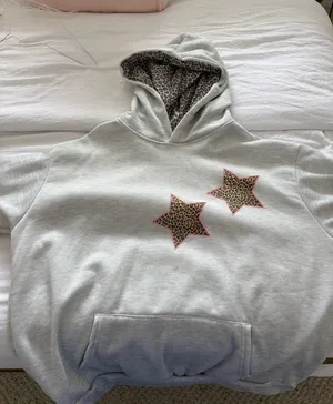 Leopard Print Star Hoodie Gray Size L thumbnail 1
