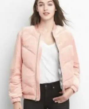 GAP pink down alternative crushed velvet coat thumbnail 1