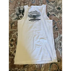 Harley Davidson White Tank Rhinestone Front Blue Trim Women's Small Schaefers PA thumbnail 8