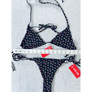 Full Send Cherry Print Bikini Triangle Top Tie String Swimsuit Black Medium New! thumbnail 5