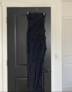 Long black ruffled dress thumbnail 6