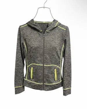 Heather Gray Zip-Up Hoodie with Neon Yellow Trim thumbnail 2