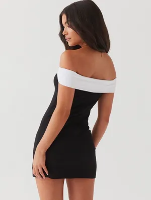 Peppermayo Black and White Diamonds and Pearls Off Shoulder Mini Dress thumbnail 2
