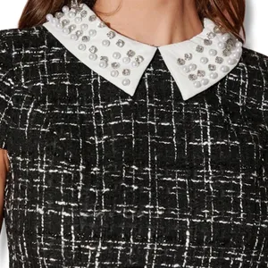 Elegant Tweed Mini Dress with White Collar thumbnail 4
