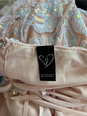 Windsor White & Beige Sequin Open Back Crisscross Tie Mini Dress Size Small thumbnail 4