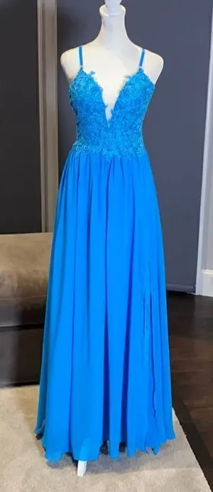 Women’s Blue Prom Party Dress Full Length with Leg Slit 4 **READ DESCRIPTION thumbnail 1