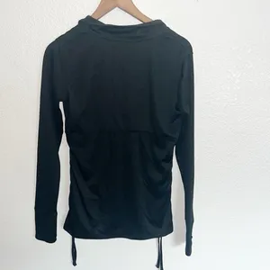 Avia Black Long Sleeve Ruched Tie Side Thumbhole Quarter Zip Active Top thumbnail 7