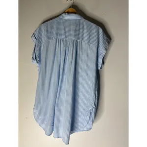 Loft Womens Blue White Striped Short Sleeve Button Down Rayon Shirt Medium thumbnail 2