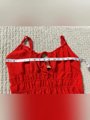 Monteau Los Angeles Smocked Waist Tiered Midi Dress in Bright Red Sz L thumbnail 7