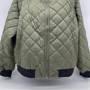 Zeagoo Women’s Green Khaki Quilted Bomber Jacket Black Bibbed neck Trim/Cuffs-L thumbnail 4