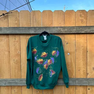 Vintage green sweatshirt by‎ improved living size medium. Fall leaves cozy thumbnail 2