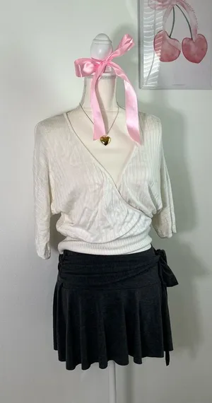 Vintage Y2K White House Black‎ Market Knit White Wrap Top 3/4 Sleeve Womens S thumbnail 1