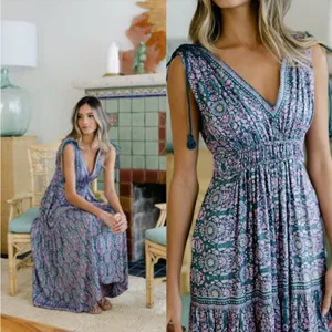 Joie Floral V-Neck Maxi Dress in Purple and Teal Size XL thumbnail 2