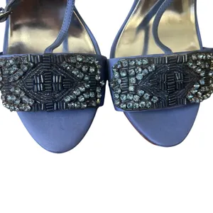 Badgley Mischka Amara T Strap Beaded Heels Sandals Sz 8.5 Light Blue Satin thumbnail 8