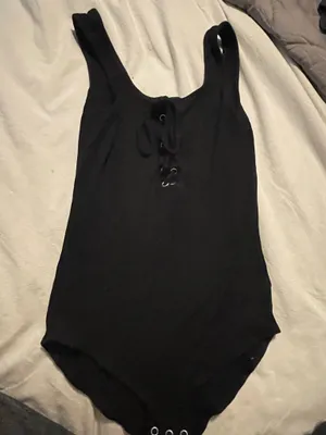American Eagle Lace-Up Bodysuit Black thumbnail 1
