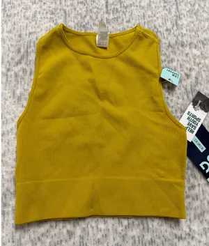 DSG Womens High Neck Seamless Brami Ribbed‎ Tank Top Grounded Yellow XXS NEW thumbnail 1