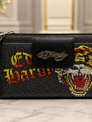 Ed Hardy Tiger Rhinestone Wallet Crossbody Wristlet Black NWT thumbnail 3