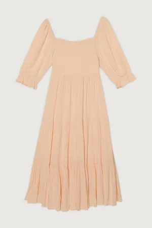 Oak + Fort Smocked Midi Dress in Apricot Large thumbnail 1