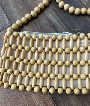 Wood Beaded Purse Tan thumbnail 2