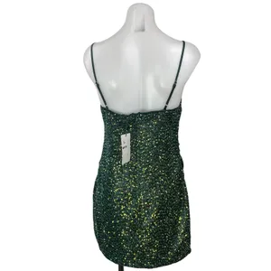 NEW Cotton Candy LA Green Sequin Sleeveless Square Cami Mini Bodycon Dress L thumbnail 3