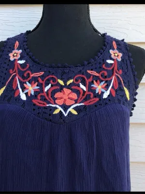Xhilaration Boho Embroidered Lace Halter Dress Navy Blue Size S Mini Flirty thumbnail 4