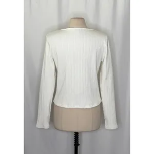 VINCE Pearl Button Cardigan Sweater Off White Ribbed Cropped V Neck‎ X-Large thumbnail 10