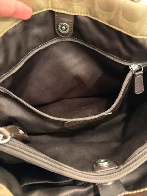 Coach Ashley Signature Sateen Carryall Satchel Bag F15510 Khaki Brown Leather⁠ thumbnail 11