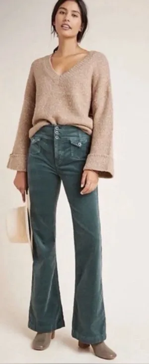 Pilcro and the Letterpress Green Corduroy High Rise Trouser Bootcut Pants Sz 28 thumbnail 1