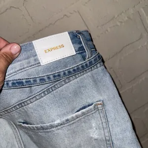 Express jean shorts womens 12 super high rise '90s bermuda blue belted NEW thumbnail 4