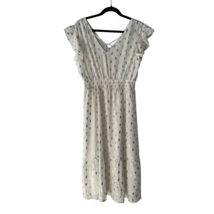 Grace Karin‎ White Gold Metallic Polka Dot Ruffle Midi Dress Large New thumbnail 4