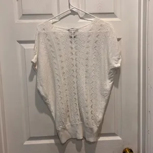 Lauren Ralph Lauren White Linen Cotton Pointelle Knit V-Neck‎ Dolman Sweater L thumbnail 5