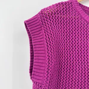 Halogen Open Stitch Cotton Crop Sweater Vest Size Large Magenta Crew Neck‎ thumbnail 3