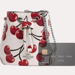 Coach Drawstring Wristlet With Cherry Print - Novelty Leather/Silver/Chalk Multi thumbnail 11