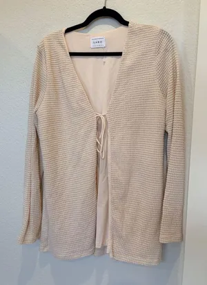 Sabo Skirt Emel Cream Waffle Knit Tie Front Long Sleeve Cardigan Top M thumbnail 1