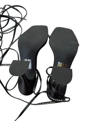 NEW AZALEA WANG Sophie Rhinestone Lace Up Sandal in Black Size 9 thumbnail 11