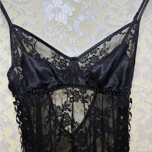 Victoria's Secret Black Lace Chemise with Eyelet Detail lace satin XS thumbnail 4