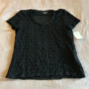 Biyaycda vintage dead stock black lace short sleeve top lined career size M thumbnail 1