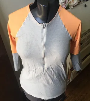 Lululemon Spincity orange and gray color block athletic shirt thumbnail 1