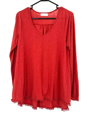 Altar'd State size Medium long sleeve‎ shirt top blouse red v neck crochet hem thumbnail 1