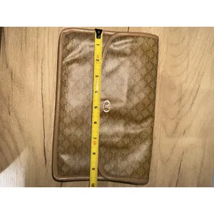 Celine Macadam Canvas Tan Fold Over Clutch Bag Vintage Snap Close T thumbnail 8