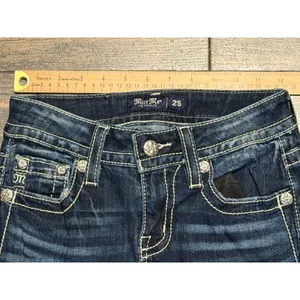 Miss Me Mid-Rise Bootcut Jeans Dark Wash Embellished Cross Wings Y2K BKE 25x28 thumbnail 7