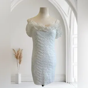Selfie Leslie White Bodycon Mini Dress Sleeveless Flutter thumbnail 5