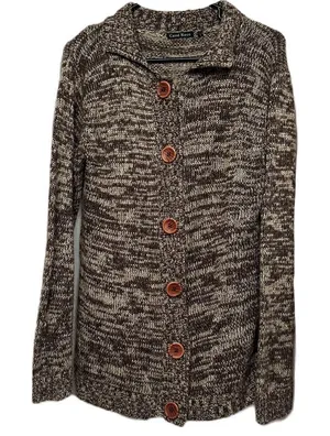Carol Rose Cardigan Knit Sweater Size Large Brown Cream Button‎ Down thumbnail 1