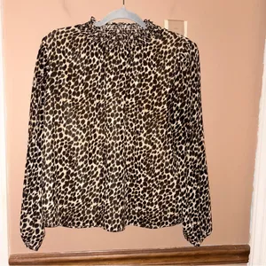 J. Crew Factory Leopard Print Long Sleeve Mockneck Blouse brown‎ size small thumbnail 2
