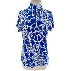 IBKUL BIANCA ROYAL‎ BLUE Short Sleeve Mock Golf Shirt Sz S thumbnail 2