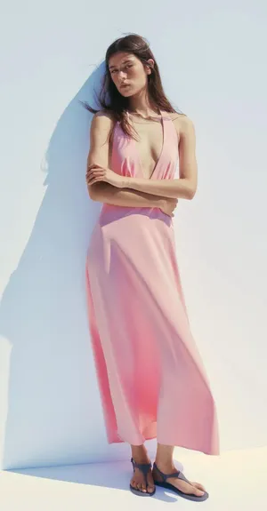 Zara Pink Backless Halter Dress wedding maxi long evening party coctail thumbnail 11