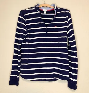 Vineyard Vines Navy Blue and White Stipe Quarter Zip Pullover Sweater Size S thumbnail 4