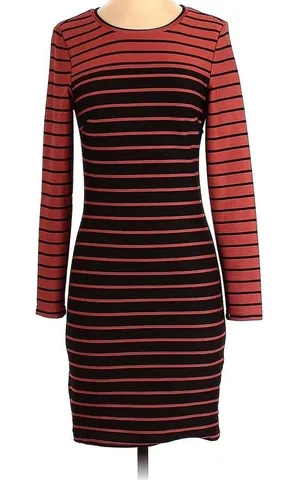 H & M Sweater Dress Women’s Small Black & Copper Stripes Casual Stretch Bodycom thumbnail 1