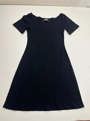 Reformation Classic Black Ribbed Short Sleeve Scoop-neck Dress Womens XS Stretch thumbnail 1